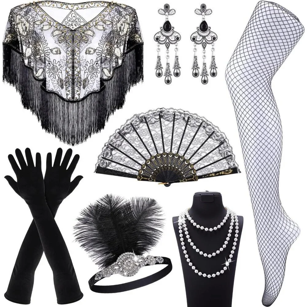 7 Pcs 1920s Flapper Accessories Set for Women Vintage Roaring 20s Costume